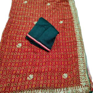 Red Pure Georgette Bandhani Stone work Saree