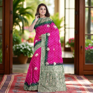 Dark Pink Dola Handwork Saree with Blouse – Elegant Wedding & Festive Wear