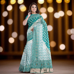 Green Dola Silk Laheriya Saree with Blouse – Festive & Wedding Wear