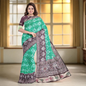 Wine & Rama Green Dola Silk Handwork Saree with Blouse – Premium Wedding & Festive Wear