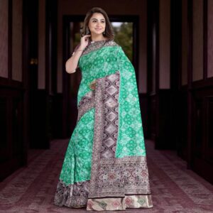 Wine & Rama Green Dola Silk Handwork Saree with Blouse – Premium Wedding & Festive Wear