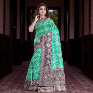 Wine & Rama Green Dola Silk Handwork Saree with Blouse – Premium Wedding & Festive Wear