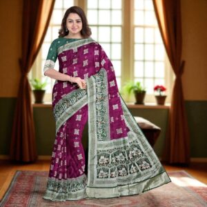 Wine Pure Gaji Silk Saree with Heavy Work and Blouse – Luxury Wedding & Festive Saree