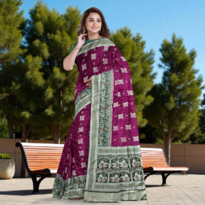 Wine Pure Gaji Silk Saree with Heavy Work and Blouse – Luxury Wedding & Festive Saree