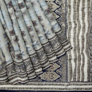 Grey Dola Pure Patola Saree with Blouse – Elegant Wedding & Festive Wear