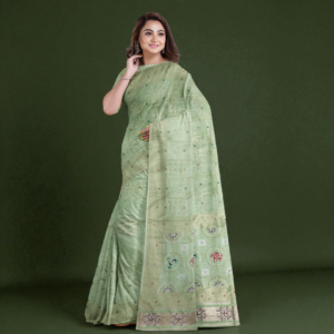 Light Green Dola Handwork Saree with Blouse – Elegant Wedding & Festive Wear