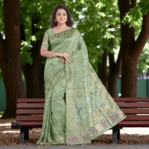 Light Green Dola Handwork Saree with Blouse – Elegant Wedding & Festive Wear