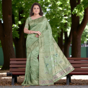 Light Green Dola Handwork Saree with Blouse – Elegant Wedding & Festive Wear