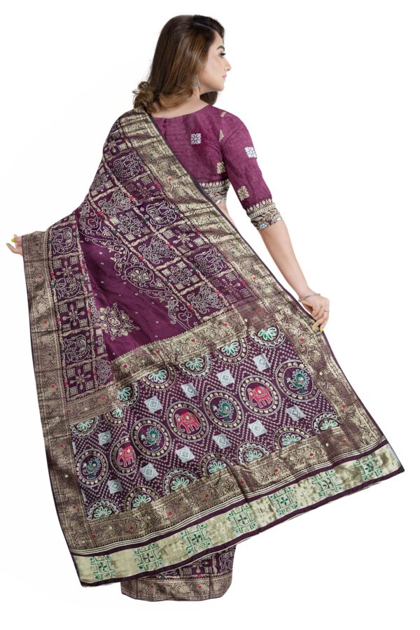 Wine Dola Handwork Saree with Blouse - Image 4