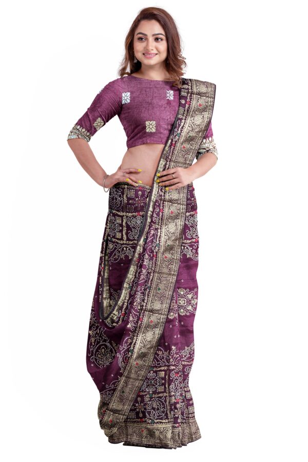 Wine Dola Handwork Saree with Blouse - Image 3