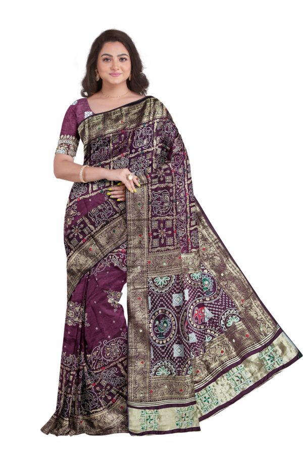 Wine Dola Handwork Saree with Blouse - Image 2