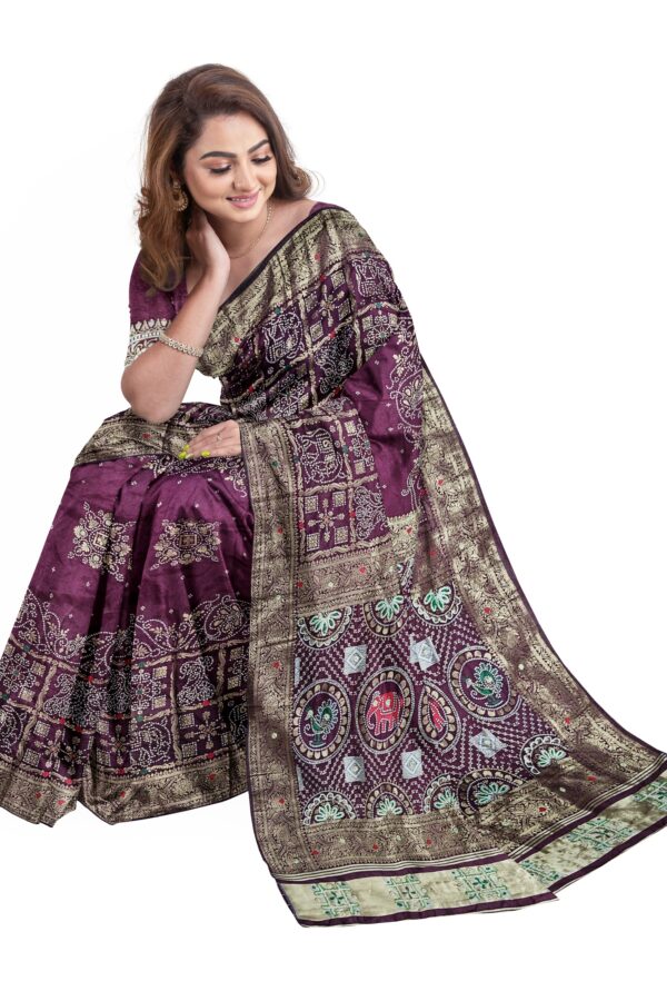 Wine Dola Handwork Saree with Blouse