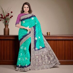 Rama Green Dola Handwork Saree with Blouse – Wedding & Festive Collection