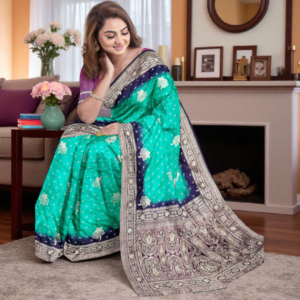 Rama Green Dola Handwork Saree with Blouse – Wedding & Festive Collection