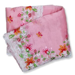 Peach Organza Saree with Pearl & Embroidery work