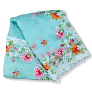 Sky Blue Organza Saree with Pearl & Embroidery work