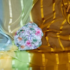 Mustard Yellow 3D Printed Weightless Pattern Saree with Cifly work blouse