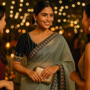 Grey Organza Saree with gota patti work with Designer Blouse