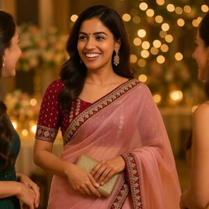 Pink Organza Saree with Gota Patti Work and Designer Blouse – Premium Ethnic Wear for Women