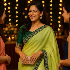Lemon Green Organza Saree with gota patti work with Designer Blouse