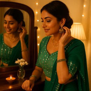 Rama Green Zomato Saree with Readymade blouse
