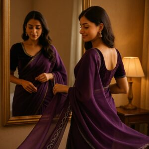 Purple Organza Saree with Velvet Blouse