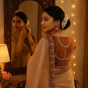 Orange Organza Saree with Gota Patti Work and Designer Blouse – Premium Wedding & Festive Saree