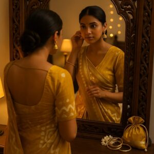Yellow Dola Cotton Saree with Blouse
