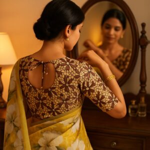 Yellow Digital Print Linen Saree with Readymade Blouse