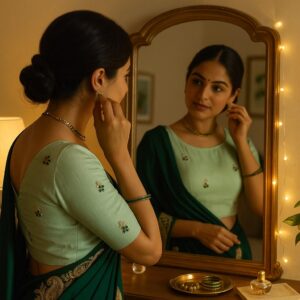 Green Satin Chiffon Saree with Jurkan with Blouse Jimmy Choo