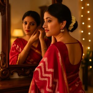 Red Dola Cotton Saree with Blouse