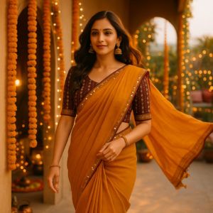 Yellow Zomato Saree with Readymade blouse