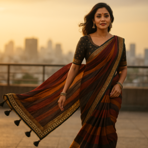 Mustard Yellow Chanderi Silk biskos zari Crush feel Saree with Designer Blouse