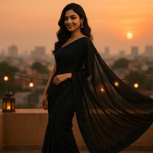 Black Weightless Pattern Saree with Designer blouse
