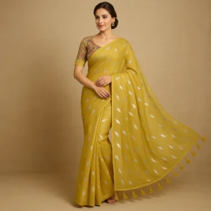 Yellow Chiffon Saree with Elegant Chikan Embroidered Blouse