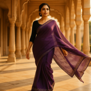 Purple Organza Saree with Velvet Blouse