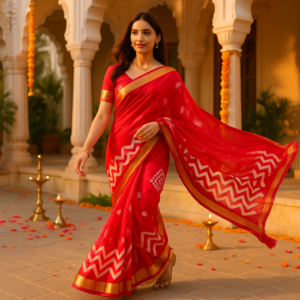 Red Dola Cotton Saree with Blouse
