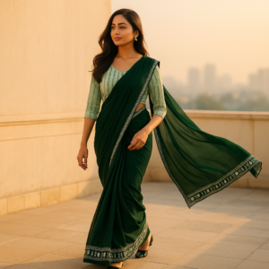 Green Zomato Saree with Readymade blouse