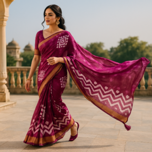 Wine Dola Cotton Saree with Blouse