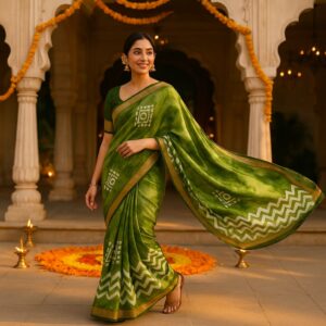 Green Dola Cotton Saree with Blouse