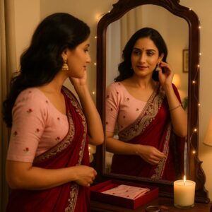 Red Satin Chiffon Saree with Jurkan with Blouse Jimmy Choo