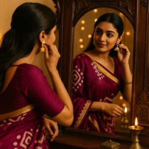 Wine Dola Cotton Saree with Blouse