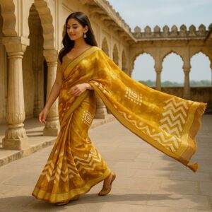 Yellow Dola Cotton Saree with Blouse