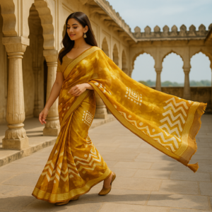 Yellow Dola Cotton Saree with Blouse