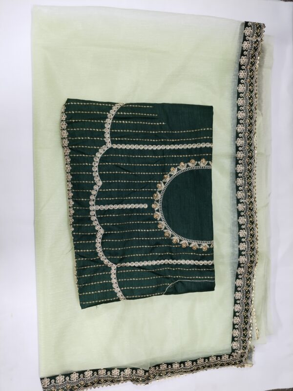 Light Green Organza Saree with gota patti work with Designer Blouse - Image 3