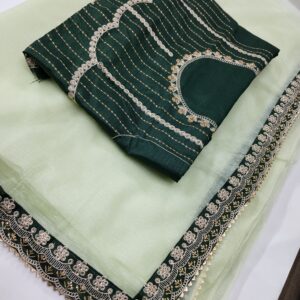 Light Green Organza Saree with gota patti work with Designer Blouse