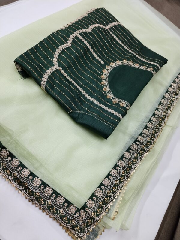 Light Green Organza Saree with gota patti work with Designer Blouse - Image 2