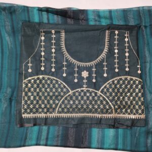 Rama Green Chanderi Silk biskos zari Crush feel Saree with Designer Blouse