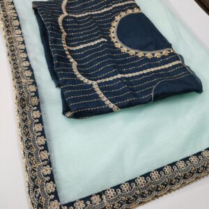 Blue Organza Saree with gota patti work with Designer Blouse