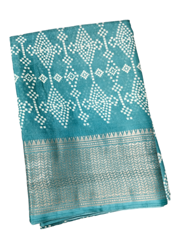 Ocean Blue  Dola Silk Saree - Image 4